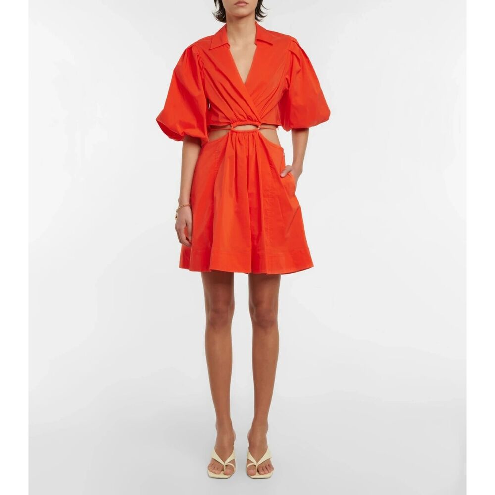 Jonathan Simkhai Cutout Mini Dress Women's XS Orange Poplin Summer Resort V Neck
